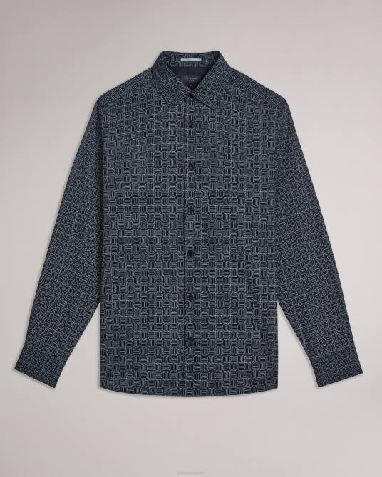 Ted Baker hombres 2ZFP1422 ropa andover camisa de manga larga con estampado geométrico Armada