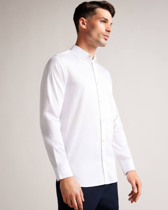 Ted Baker hombres 2ZFP1426 ropa camisa elástica de satén de manga larga con fuelle blanco