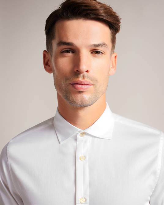Ted Baker hombres 2ZFP1426 ropa camisa elástica de satén de manga larga con fuelle blanco