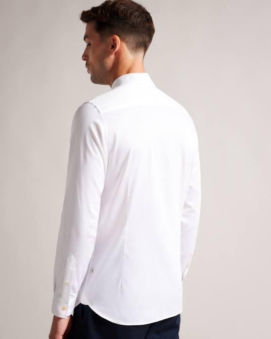 Ted Baker hombres 2ZFP1426 ropa camisa elástica de satén de manga larga con fuelle blanco