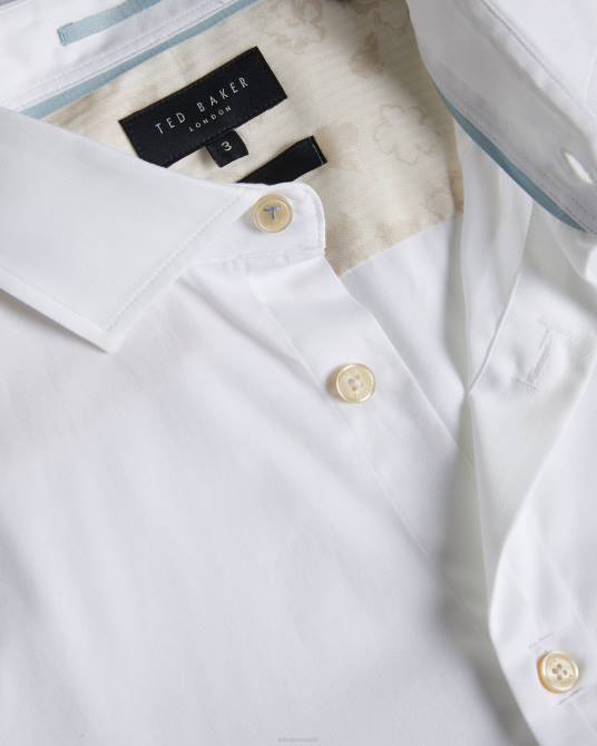 Ted Baker hombres 2ZFP1426 ropa camisa elástica de satén de manga larga con fuelle blanco