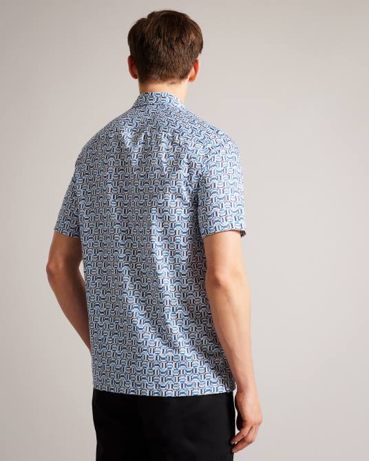 Ted Baker hombres 2ZFP1430 ropa camisa astun de algodón elástico de manga corta azul