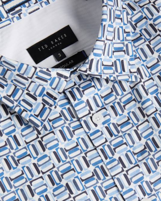 Ted Baker hombres 2ZFP1430 ropa camisa astun de algodón elástico de manga corta azul