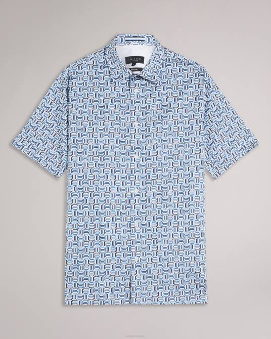 Ted Baker hombres 2ZFP1430 ropa camisa astun de algodón elástico de manga corta azul