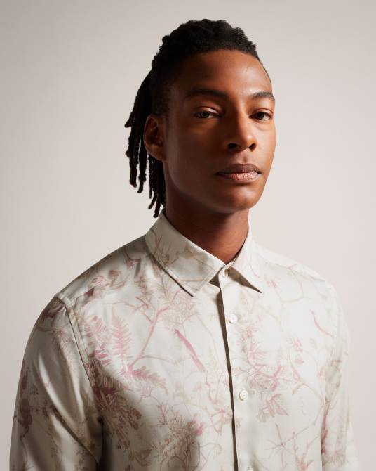 Ted Baker hombres 2ZFP1436 ropa camisa de lyocell botánico de manga larga millow natural