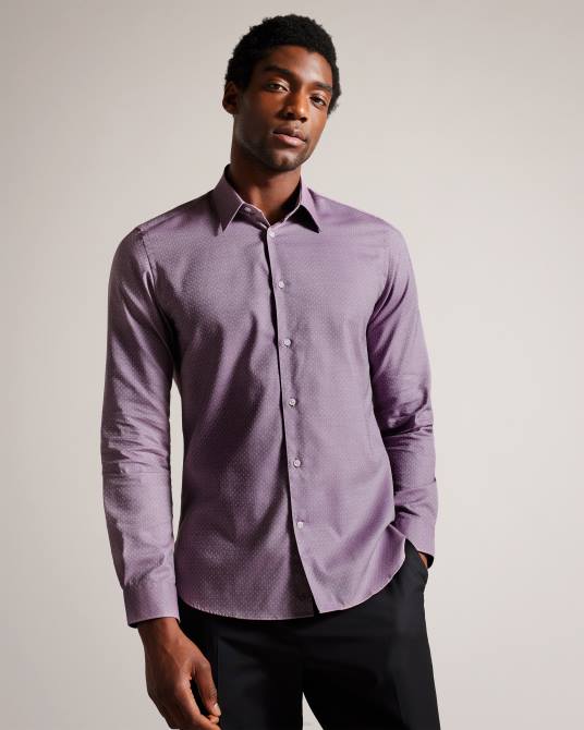 Ted Baker hombres 2ZFP1439 ropa camisa de manga larga con lunares texturizados de Sorelss morado pálido