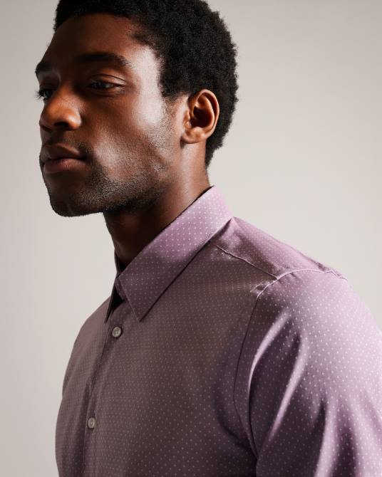 Ted Baker hombres 2ZFP1439 ropa camisa de manga larga con lunares texturizados de Sorelss morado pálido