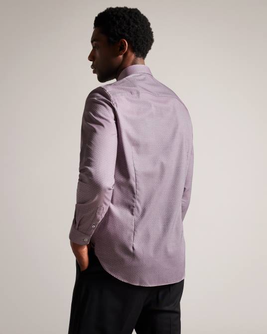 Ted Baker hombres 2ZFP1439 ropa camisa de manga larga con lunares texturizados de Sorelss morado pálido