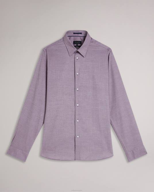 Ted Baker hombres 2ZFP1439 ropa camisa de manga larga con lunares texturizados de Sorelss morado pálido