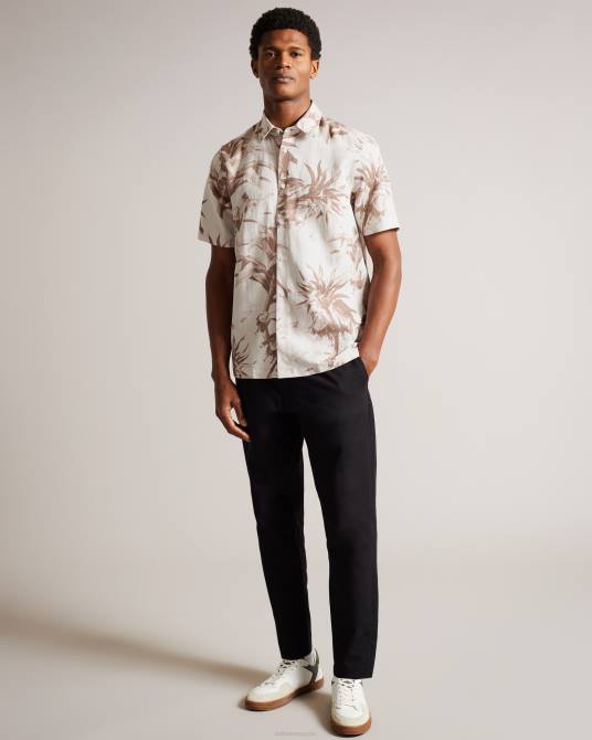 Ted Baker hombres 2ZFP1458 ropa camisa belmar de manga corta con estampado botánico natural