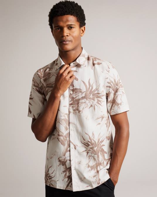 Ted Baker hombres 2ZFP1458 ropa camisa belmar de manga corta con estampado botánico natural