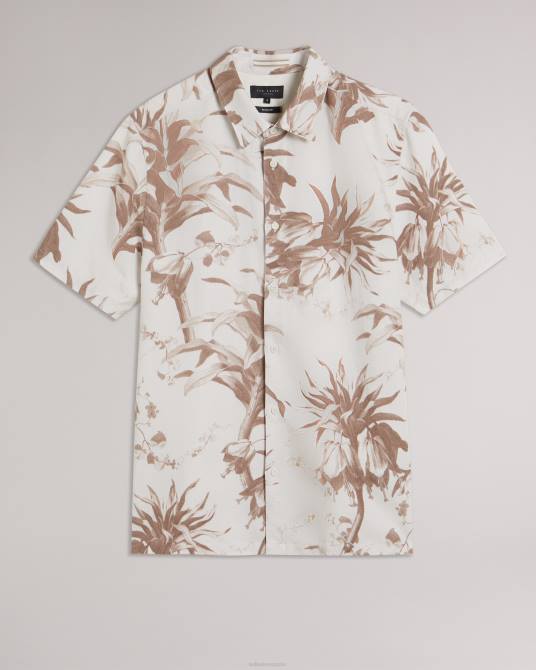 Ted Baker hombres 2ZFP1458 ropa camisa belmar de manga corta con estampado botánico natural