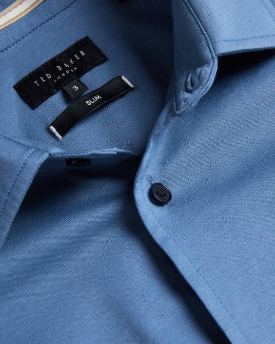 Ted Baker hombres 2ZFP1463 ropa camisa de punto brillante de manga larga marros azul medio