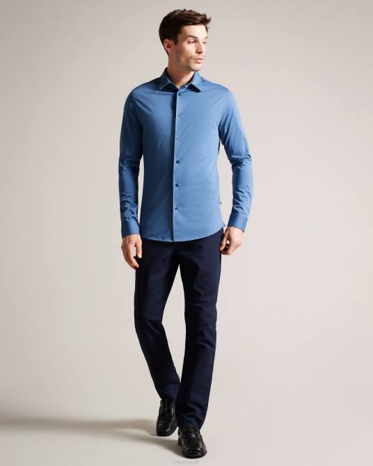 Ted Baker hombres 2ZFP1463 ropa camisa de punto brillante de manga larga marros azul medio