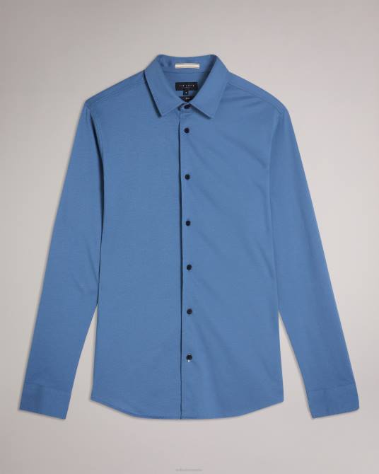 Ted Baker hombres 2ZFP1463 ropa camisa de punto brillante de manga larga marros azul medio