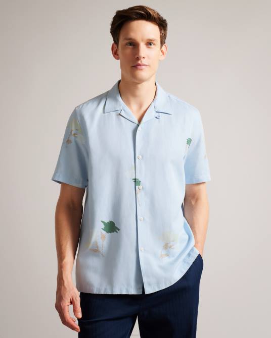 Ted Baker hombres 2ZFP1478 ropa camisa neele de manga corta con estampado floral azul claro