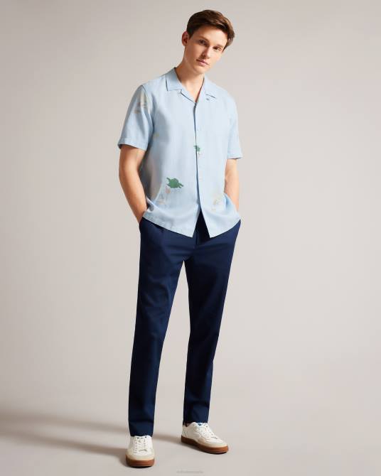 Ted Baker hombres 2ZFP1478 ropa camisa neele de manga corta con estampado floral azul claro