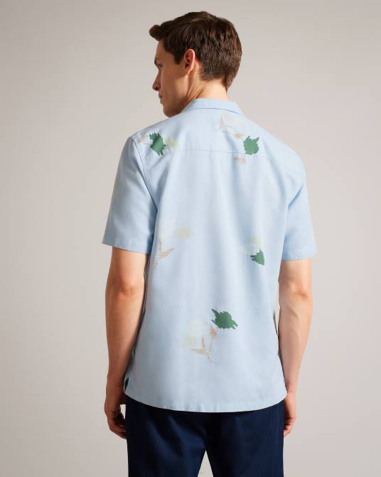 Ted Baker hombres 2ZFP1478 ropa camisa neele de manga corta con estampado floral azul claro