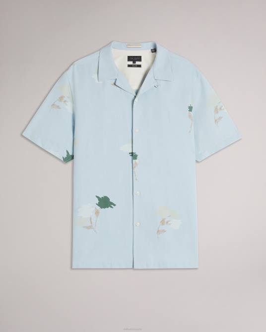 Ted Baker hombres 2ZFP1478 ropa camisa neele de manga corta con estampado floral azul claro