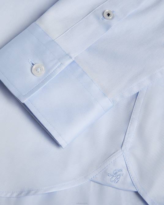 Ted Baker hombres 2ZFP1481 ropa camisa elástica de satén de manga larga con fuelle azul claro