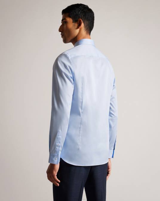 Ted Baker hombres 2ZFP1481 ropa camisa elástica de satén de manga larga con fuelle azul claro