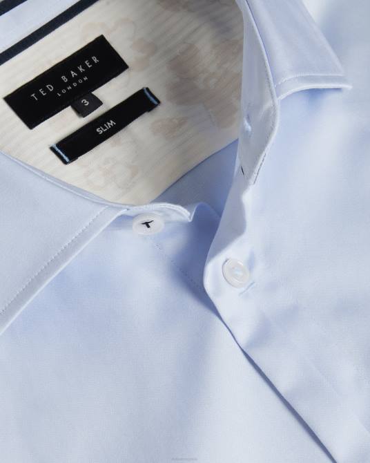 Ted Baker hombres 2ZFP1481 ropa camisa elástica de satén de manga larga con fuelle azul claro