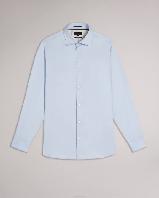 Ted Baker hombres 2ZFP1481 ropa camisa elástica de satén de manga larga con fuelle azul claro