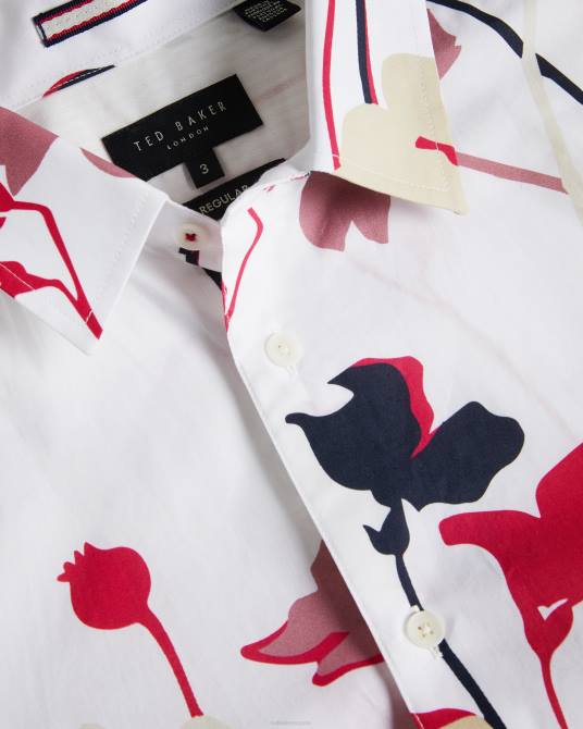 Ted Baker hombres 2ZFP1482 ropa Camisa Rossvil de manga corta con estampado de silueta colorida blanco
