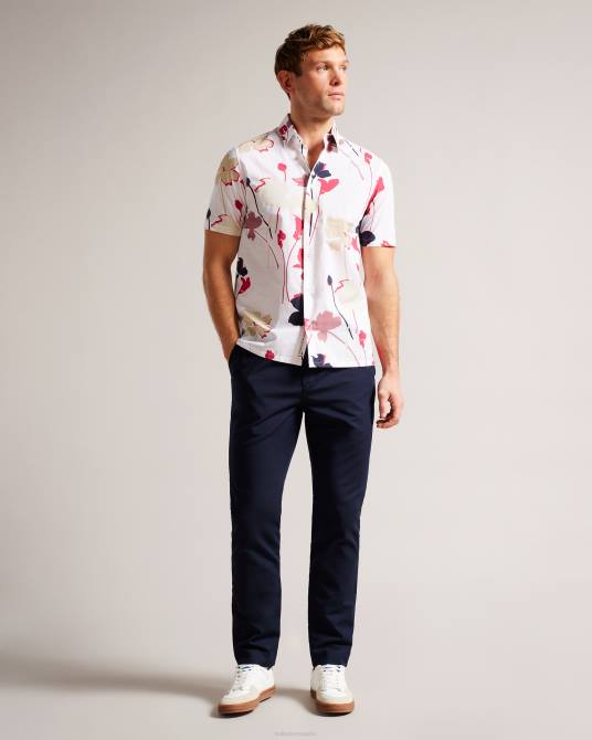 Ted Baker hombres 2ZFP1482 ropa Camisa Rossvil de manga corta con estampado de silueta colorida blanco