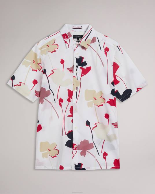 Ted Baker hombres 2ZFP1482 ropa Camisa Rossvil de manga corta con estampado de silueta colorida blanco