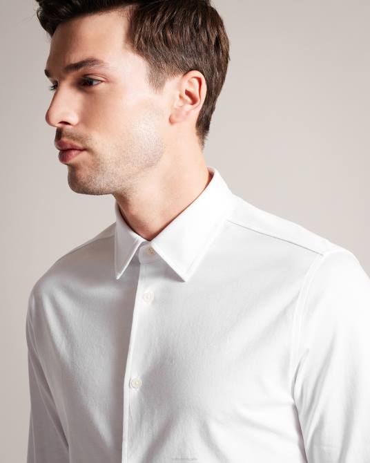 Ted Baker hombres 2ZFP1484 ropa camisa de punto brillante de manga larga marros blanco