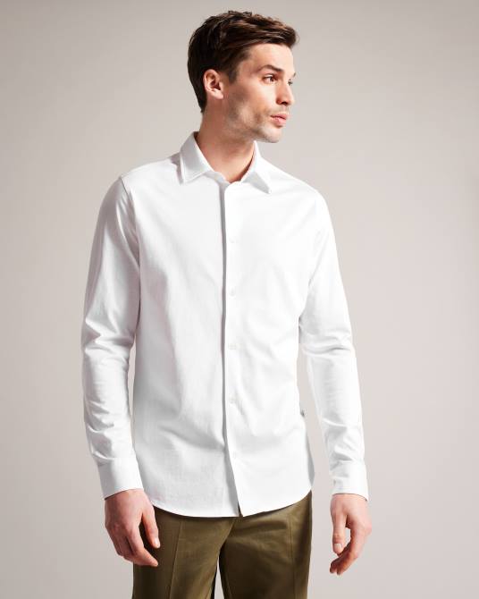 Ted Baker hombres 2ZFP1484 ropa camisa de punto brillante de manga larga marros blanco