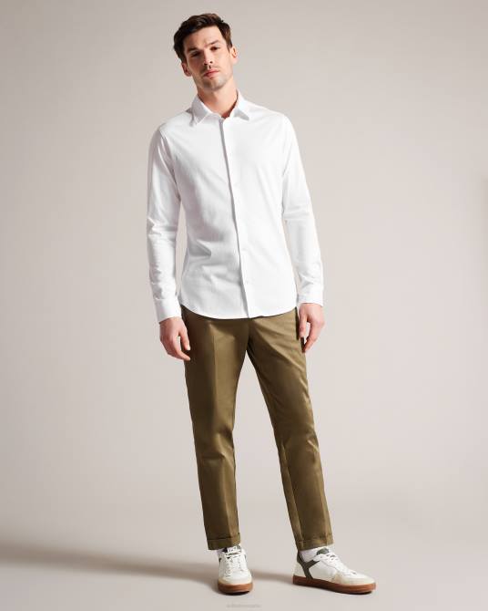 Ted Baker hombres 2ZFP1484 ropa camisa de punto brillante de manga larga marros blanco