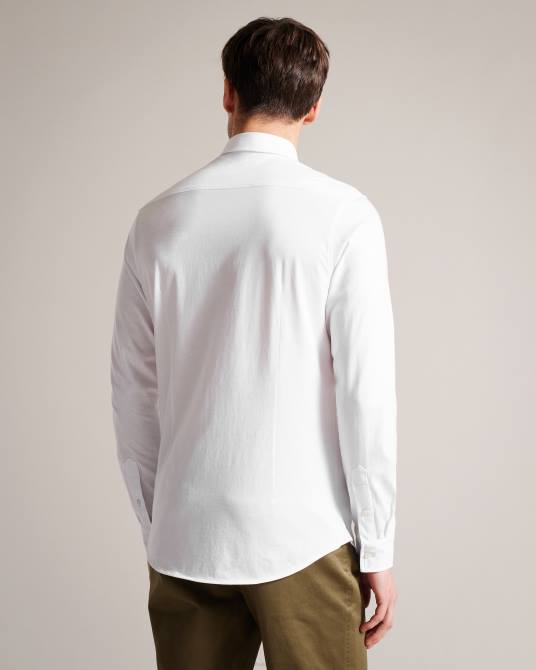 Ted Baker hombres 2ZFP1484 ropa camisa de punto brillante de manga larga marros blanco