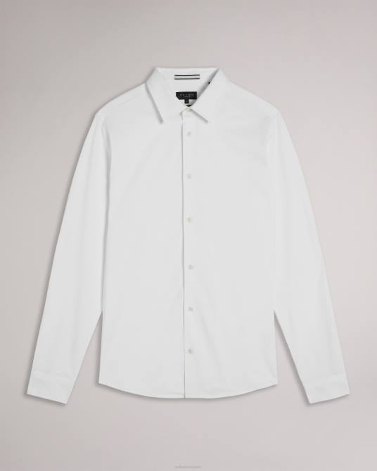 Ted Baker hombres 2ZFP1484 ropa camisa de punto brillante de manga larga marros blanco