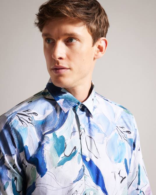 Ted Baker hombres 2ZFP1496 ropa camisa Clunie con estampado floral pintado multicolor