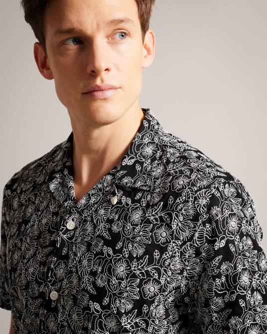 Ted Baker hombres 2ZFP1501 ropa camisa mulben de manga corta con bordado negro