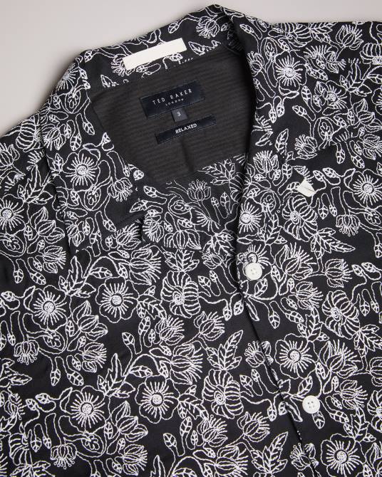 Ted Baker hombres 2ZFP1501 ropa camisa mulben de manga corta con bordado negro