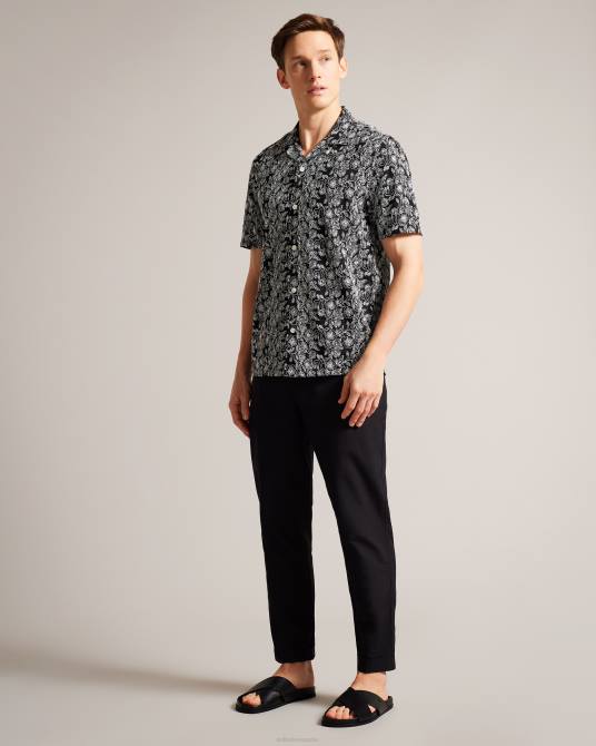 Ted Baker hombres 2ZFP1501 ropa camisa mulben de manga corta con bordado negro