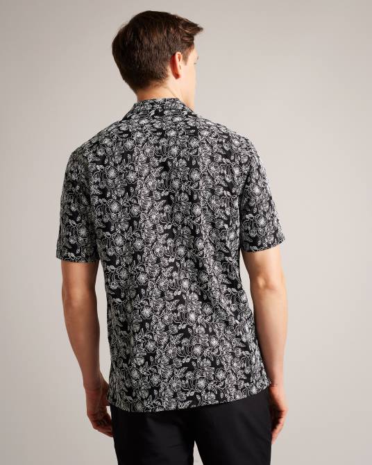 Ted Baker hombres 2ZFP1501 ropa camisa mulben de manga corta con bordado negro