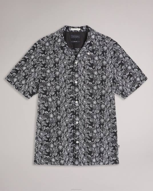 Ted Baker hombres 2ZFP1501 ropa camisa mulben de manga corta con bordado negro