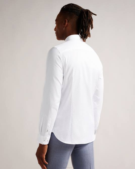 Ted Baker hombres 2ZFP1511 ropa camisa de corte slim con estampado de lunares y corte slim de Hysopss blanco