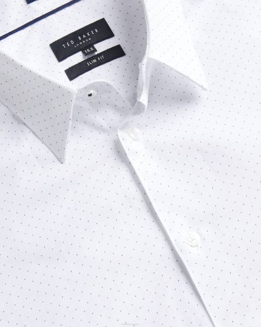 Ted Baker hombres 2ZFP1511 ropa camisa de corte slim con estampado de lunares y corte slim de Hysopss blanco
