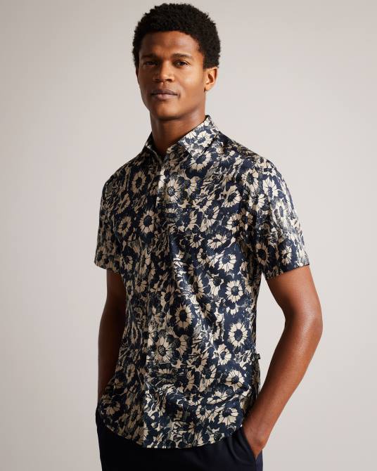 Ted Baker hombres 2ZFP1529 ropa camisa aibsho de manga corta con estampado floral broncearse