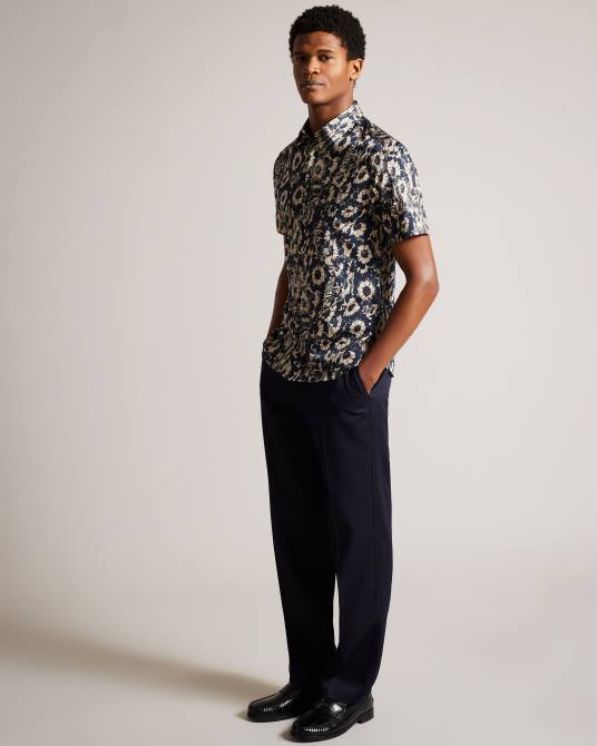 Ted Baker hombres 2ZFP1529 ropa camisa aibsho de manga corta con estampado floral broncearse