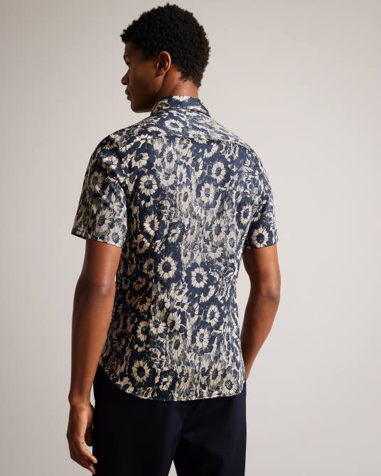 Ted Baker hombres 2ZFP1529 ropa camisa aibsho de manga corta con estampado floral broncearse