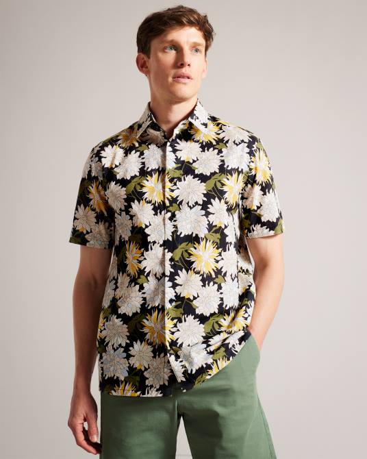 Ted Baker hombres 2ZFP1533 ropa camisa sallins de manga corta con estampado floral multicolor