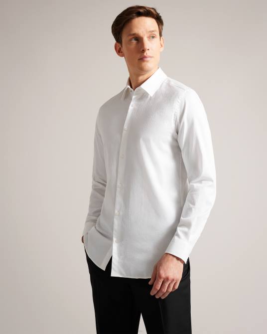 Ted Baker hombres 2ZFP1535 ropa camiseta letwell manga larga jacquard blanco