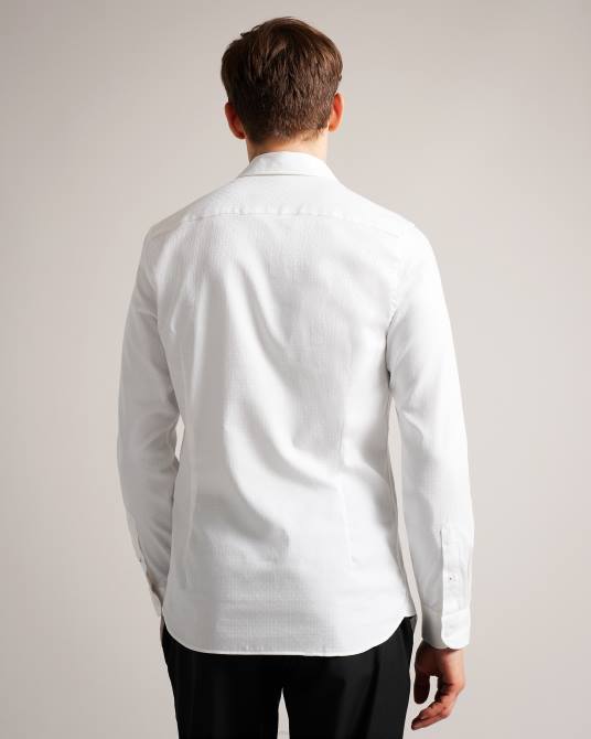 Ted Baker hombres 2ZFP1535 ropa camiseta letwell manga larga jacquard blanco