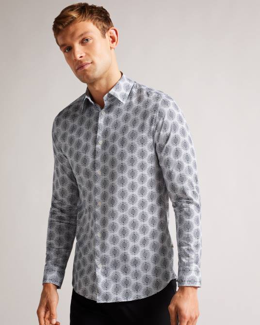 Ted Baker hombres 2ZFP1537 ropa camisa pearse de manga larga con diseño geométrico circular blanco